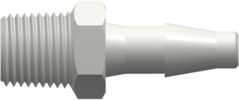 Threaded NPT Fitting 1/8-27 NPT Thread to Classic Series Barb, 3/16 (4.8 mm) ID Tubing, White Nylon