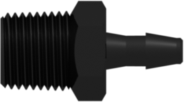 Threaded NPT Fitting 1/8-27 NPT Thread to Barb, 1/8 (3.2 mm) ID Tubing, Black Nylon