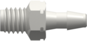 Threaded Metric Fitting M5x.8 Thread to Barb, 3/32 (2.4 mm) ID Tubing, White Nylon