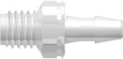Threaded Metric Fitting M5x.8 Thread to Barb, 3/32 (2.4 mm) ID Tubing, Animal-Free Natural Polypropylene