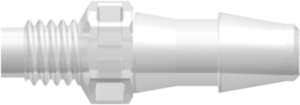 Threaded Metric Fitting M6x1 Thread to Barb, 3/16 (4.8 mm) ID Tubing, Animal-Free Natural Polypropylene