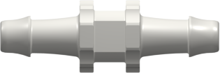 Tube to Tube Fitting Straight Through Tube Fitting with 500 Series Barbs, 5/32 (4.0 mm) ID Tubing, White Nylon