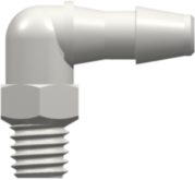 Threaded Fitting 10-32 Special Tapered Thread Elbow to Barb, 1/8 (3.2 mm) ID Tubing, White Nylon
