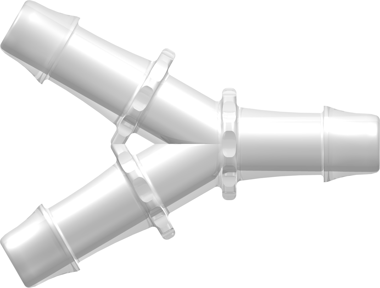 Tube to Tube Fitting Y Tube Fitting with Barbs, 3/4 (19.0 mm) ID Tubing, Animal-Free Natural Polypropylene