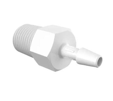 Adapter 1/8 NPT Thread x 1/8 Barb in White Polypropylene