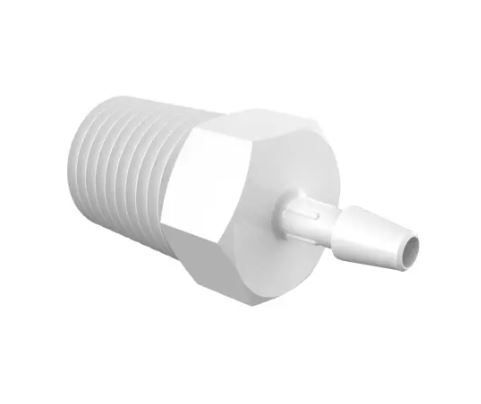 Adapter 1/4 NPT Thread x 1/8 Barb in White Polypropylene