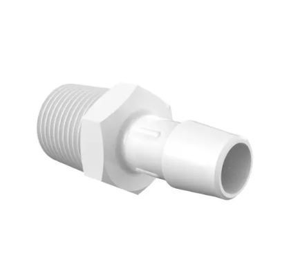 Adapter 1/2 NPT Thread x 1/2 Barb in White Polypropylene