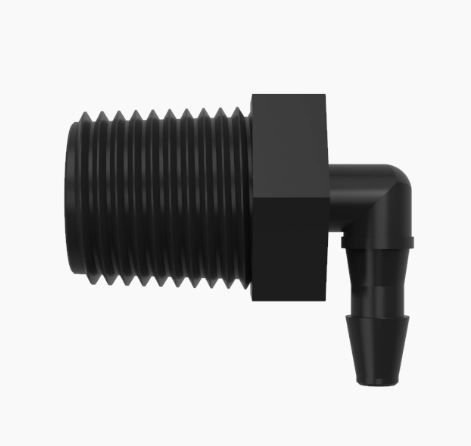 Elbow 1/8 NPT Thread x 3/32 Barb Black Nylon