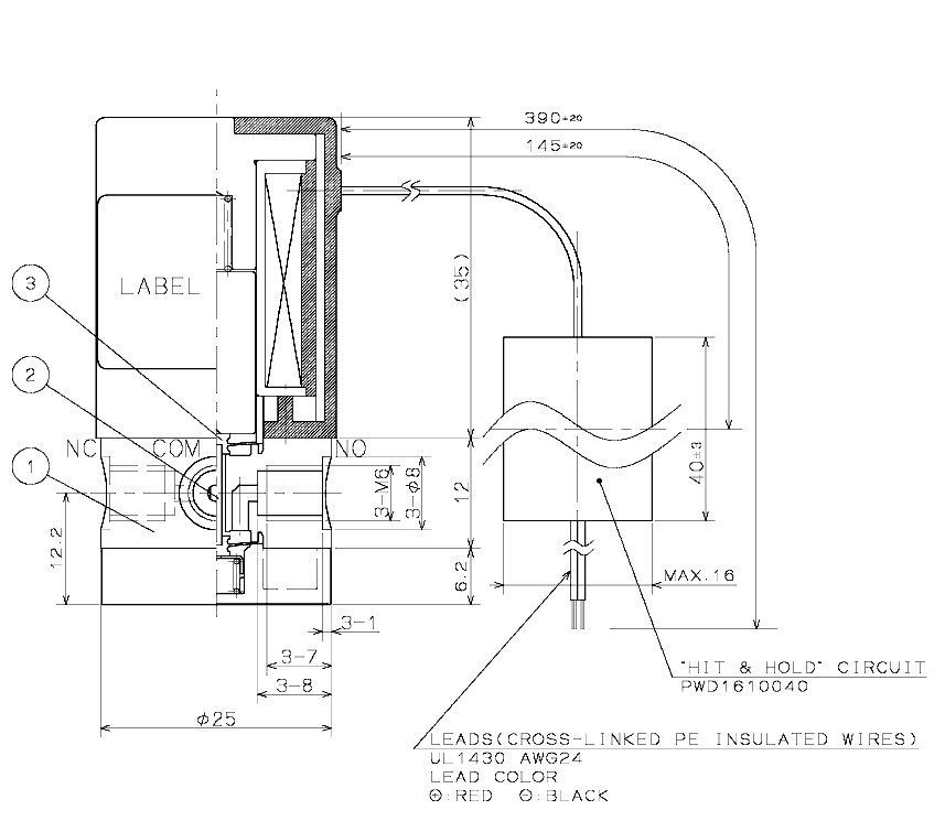 3-Wege mediengetrenntes Magnetventil - Ventilkörper, Dichtung aus PFA, 2 bar, M6