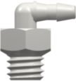 Threaded UNF Fitting 10-32 UNF Thread Elbow to Barb, 1/16 (1.6 mm) ID Tubing, White Nylon