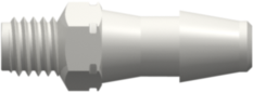 Threaded Metric Fitting M5x.8 Thread to Barb, 5/32 (4.0 mm) ID Tubing, White Nylon