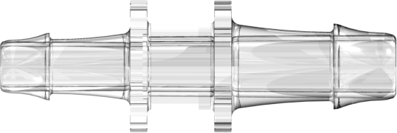 Tube to Tube Fitting Straight Through Reduction Tube Fitting with 500 Series Barbs, 5/16 (8.0 mm) and 1/4 (6.4 mm) ID Tubing, Clear Polycarbonate