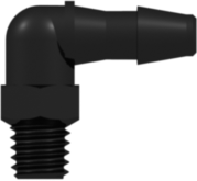 Threaded Fitting 10-32 Special Tapered Thread Elbow to Barb, 1/8 (3.2 mm) ID Tubing, Black Nylon