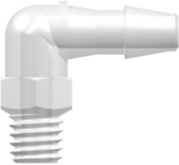 Threaded Fitting 10-32 Special Tapered Thread Elbow to Barb, 1/8 (3.2 mm) ID Tubing, Animal-Free Natural Polypropylene