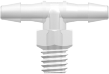 Threaded Fitting 10-32 Special Tapered Thread Tee to Barb, 3/32 (2.4 mm) ID Tubing, Animal-Free Natural Polypropylene