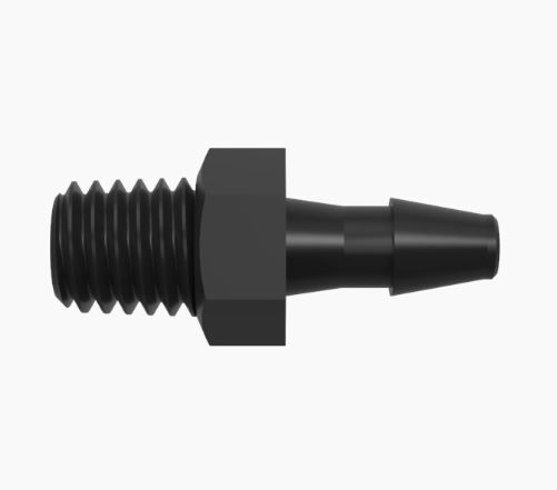 Adapter 10-32 Taper Thread x 3/32 Barb in Black Nylon