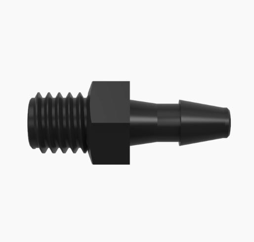Adapter 10-32 Extended Thread x 3/32 Barb Black Nylon