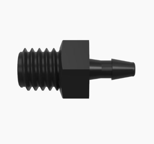 Adapter 10-32 Extended Thread x 1/16 Barb Black Nylon