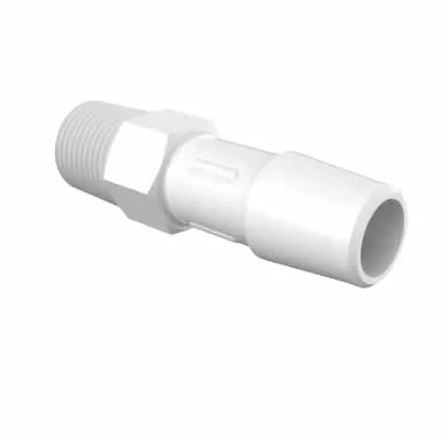 Adapter 1/8 BSPT Thread x 3/8 Barb in White Polypropylene