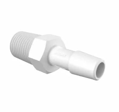 Adapter 1/4 BSPT Thread x 5/16 Barb in White Polypropylene
