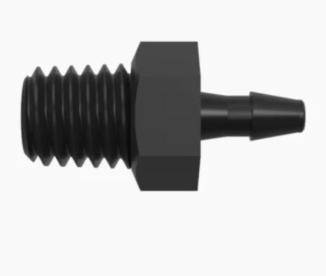 Adapter 10-32 Taper Thread x 1/16 Barb in Black Nylon