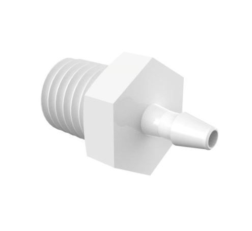 Adapter 1/4-28 UNF Thread x 1/16 Barb in White Nylon