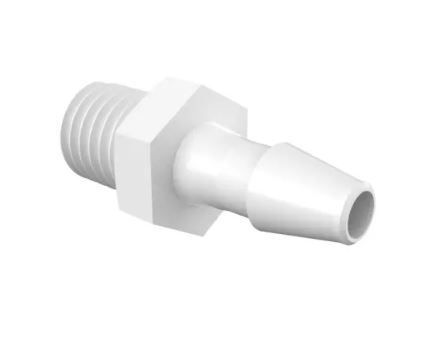 Adapter 1/4-28 UNF Thread x 1/8 Barb in Non-Animal Derived Polypropylene