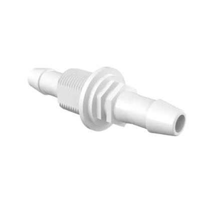 Bulkhead 1/4 Straight Adapter 1/4 ID x 1/4 ID in White Polypropylene