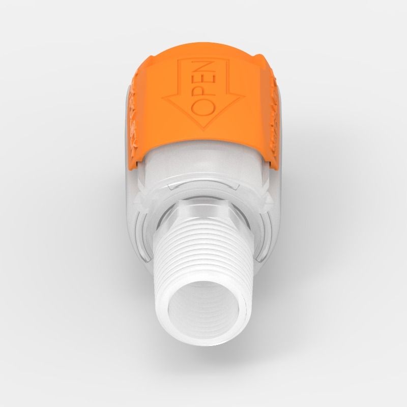 Gewinde-Schnellkupplung Large (1), weiblich, offener Durchgang, 1/2 NPT, Natural Kynar (NK7) - Buna-N, Feder: Nicht-Metallisch