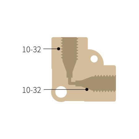 PEEK L-Adapter mit 2 * 10-32 UNF Innengewinde – 0,8mm Kanaldurchmesser